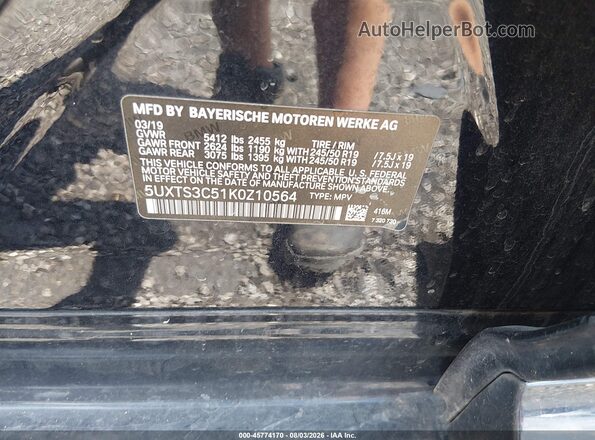 5UXTS3C51K0Z10564 2019 BMW X3 Black Engine compartment view