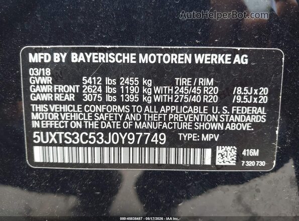 5UXTS3C53J0Y97749 2018 BMW X3 Синий Вид подкапотного пространства