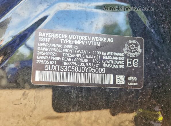 5UXTS3C58J0Y95009 2018 BMW X3 Black VIN sticker view