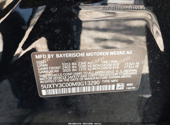 5UXTY3C00M9G13290 2021 BMW X3 Black Widok komory silnika