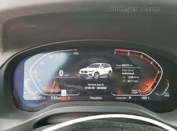 5UXTY3C02M9D78987 2021 BMW X3 White ხელსაწყოთა პანელის ხედი