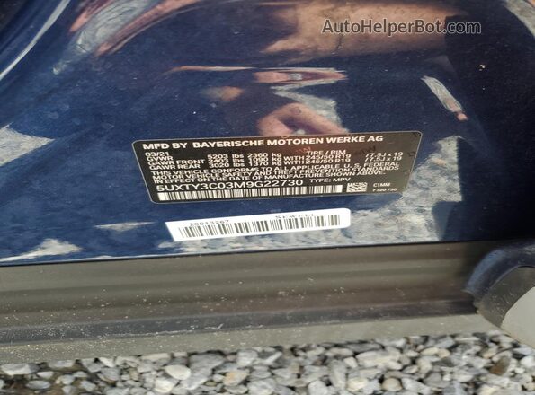 5UXTY3C03M9G22730 2021 BMW X3 Blue 