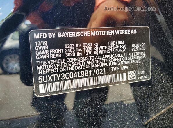 5UXTY3C04L9B17021 2020 BMW X3 Black Vista de la etiqueta del VIN