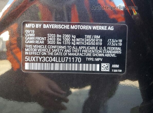 5UXTY3C04LLU71170 2020 BMW X3 Black 