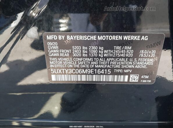 5UXTY3C06M9E16415 2021 BMW X3 Black Շարժիչի բաժամունքի տեսք