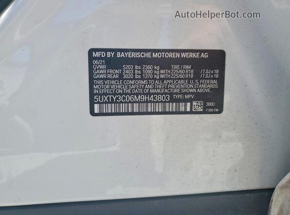 5UXTY3C06M9H43803 2021 BMW X3 White ძრავის განყოფილების ხედი