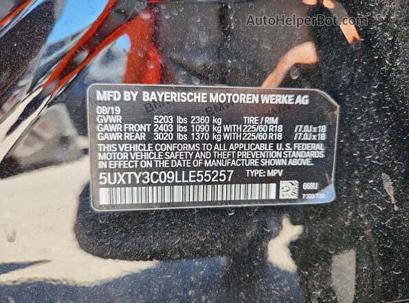 5UXTY3C09LLE55257 2020 BMW X3 Black Vista de la etiqueta del VIN