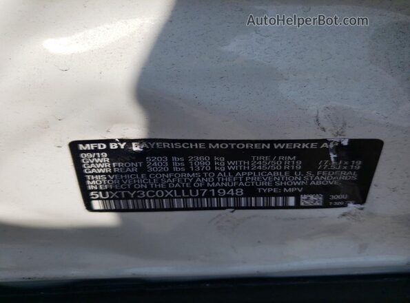 5UXTY3C0XLLU71948 2020 BMW X3 Белый Вид подкапотного пространства