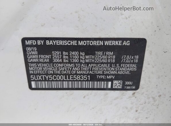 5UXTY5C00LLE58351 2020 BMW X3 White Շարժիչի բաժամունքի տեսք