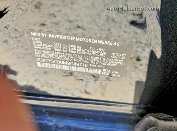 5UXTY5C00M9G49718 2021 BMW X3 Черный Вид наклейки с VIN-кодом