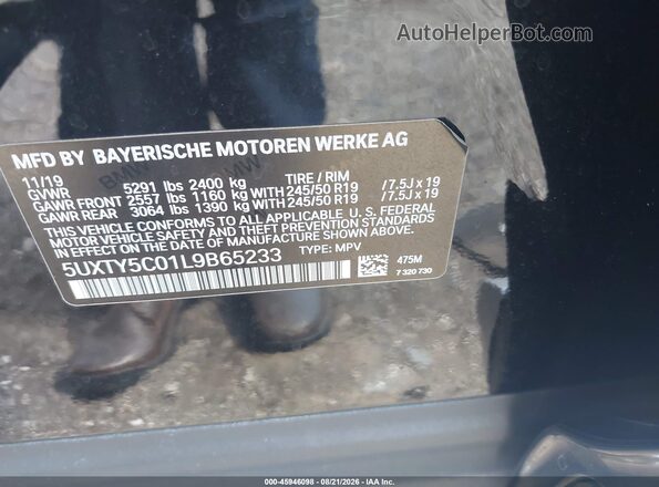 5UXTY5C01L9B65233 2020 BMW X3 Черный Вид подкапотного пространства