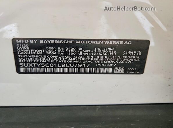 5UXTY5C01L9C07917 2020 BMW X3 White VIN կոդի պիտակի տեսք