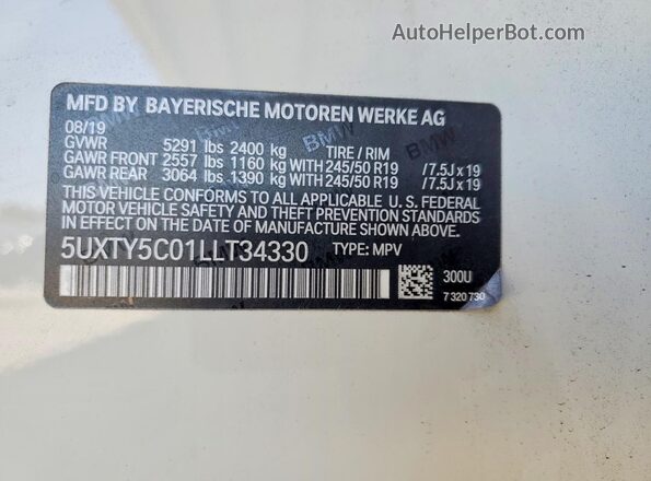 5UXTY5C01LLT34330 2020 BMW X3 White Vista del compartimento del motor