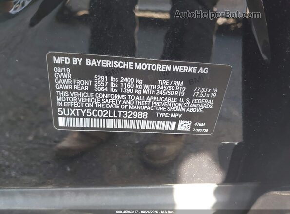5UXTY5C02LLT32988 2020 BMW X3 Black Widok komory silnika