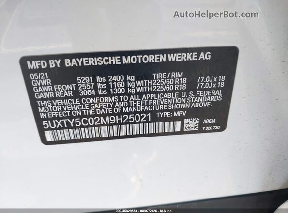 5UXTY5C02M9H25021 2021 BMW X3 White ძრავის განყოფილების ხედი