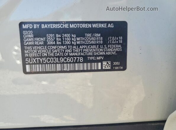 5UXTY5C03L9C60778 2020 BMW X3 White VIN կոդի պիտակի տեսք