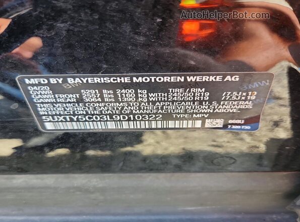 5UXTY5C03L9D10322 2020 BMW X3 Черный Вид наклейки с VIN-кодом