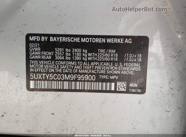5UXTY5C03M9F95900 2021 BMW X3 Silver Widok komory silnika