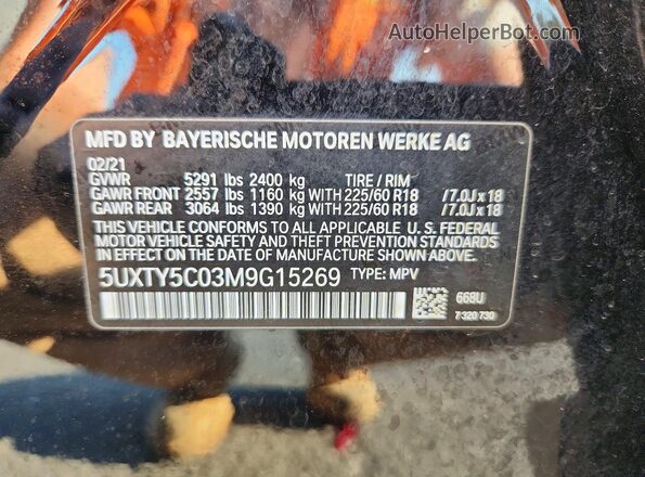 5UXTY5C03M9G15269 2021 BMW X3 Black Панорамний вид салону 360°