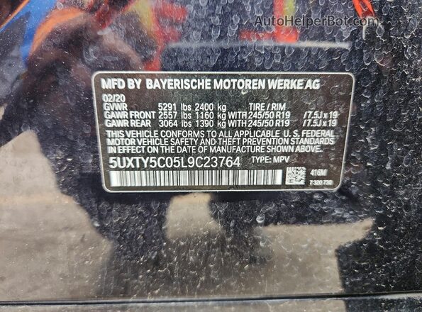 5UXTY5C05L9C23764 2020 BMW X3 Charcoal Widok komory silnika