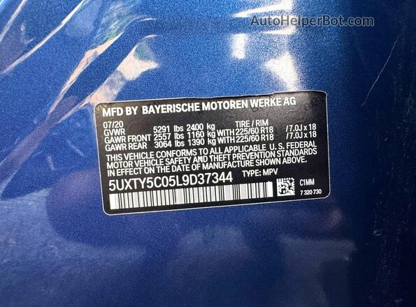 5UXTY5C05L9D37344 2020 BMW X3 Синий 