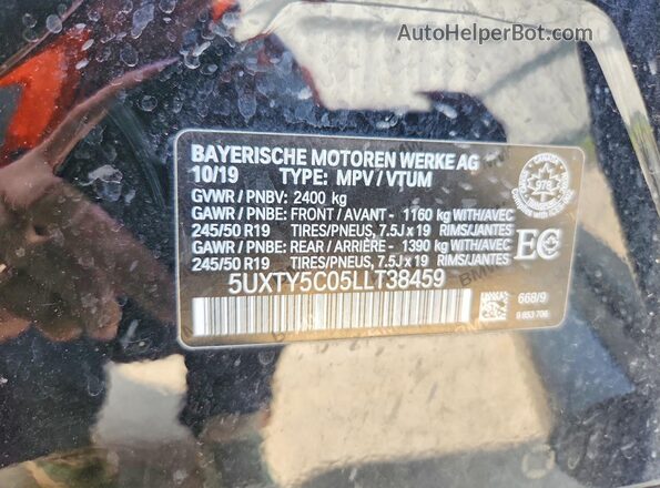 5UXTY5C05LLT38459 2020 BMW X3 Black Вид наклейки з VIN-кодом