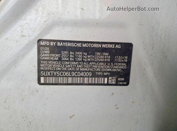 5UXTY5C06L9C04009 2020 BMW X3 Silver Vista interior de 360 grados