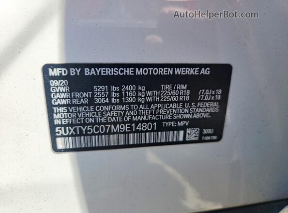 5UXTY5C07M9E14801 2021 BMW X3 Белый Вид наклейки с VIN-кодом