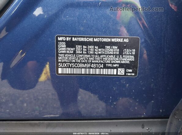 5UXTY5C08M9F48104 2021 BMW X3 Blue Вид підкапотного простору