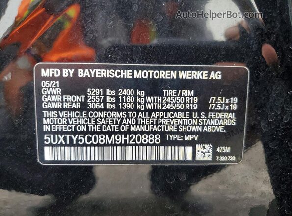 5UXTY5C08M9H20888 2021 BMW X3 Black VIN sticker view