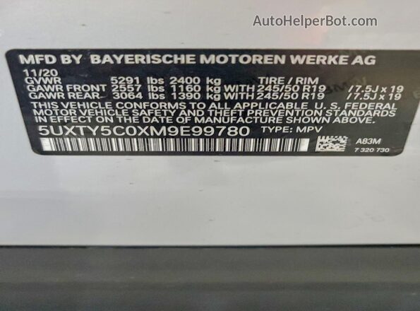 5UXTY5C0XM9E99780 2021 BMW X3 Silver Vista interior de 360 grados