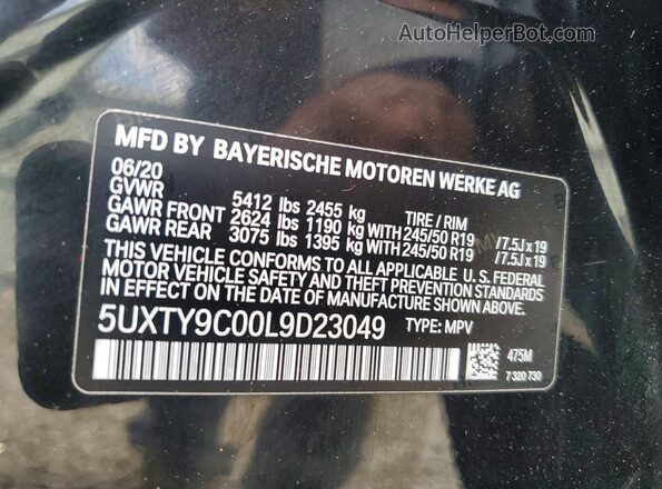 5UXTY9C00L9D23049 2020 BMW X3 Black VIN կոդի պիտակի տեսք