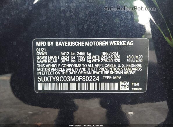 5UXTY9C03M9F80224 2021 BMW X3 Black Widok komory silnika