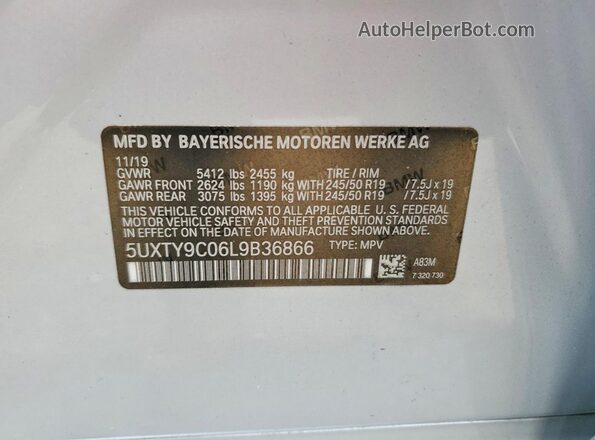 5UXTY9C06L9B36866 2020 BMW X3 Серебряный Вид наклейки с VIN-кодом