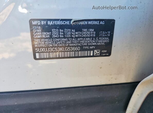 5UXUJ3C53KLG53660 2019 BMW X4 White Widok komory silnika