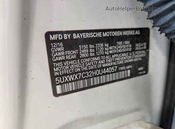 5UXWX7C32H0U44057 2017 BMW X3 Белый Вид подкапотного пространства