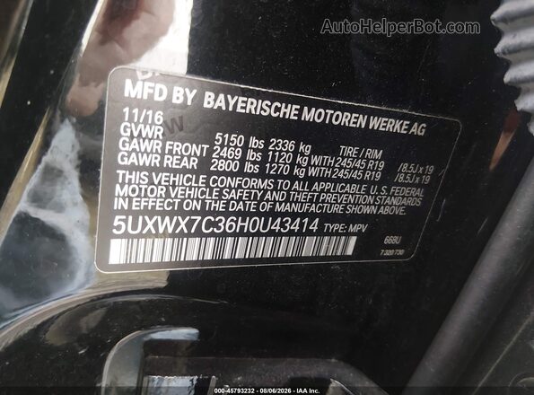 5UXWX7C36H0U43414 2017 BMW X3 Black Շարժիչի բաժամունքի տեսք