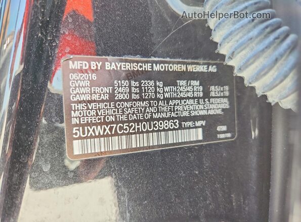 5UXWX7C52H0U39863 2017 BMW X3 Black Widok naklejki z numerem VIN