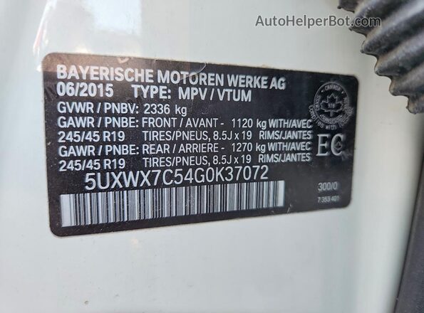 5UXWX7C54G0K37072 2016 BMW X3 White Vista de la etiqueta del VIN
