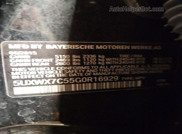 5UXWX7C55G0R16929 2016 BMW X3 Black Vista interior de 360 grados