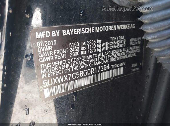 5UXWX7C58G0R17394 2016 BMW X3 Black Widok komory silnika