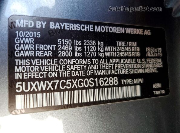 5UXWX7C5XG0S16288 2016 BMW X3 Gray Vista de la etiqueta del VIN