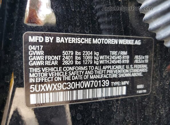 5UXWX9C30H0W70139 2017 BMW X3 Black Вид наклейки з VIN-кодом