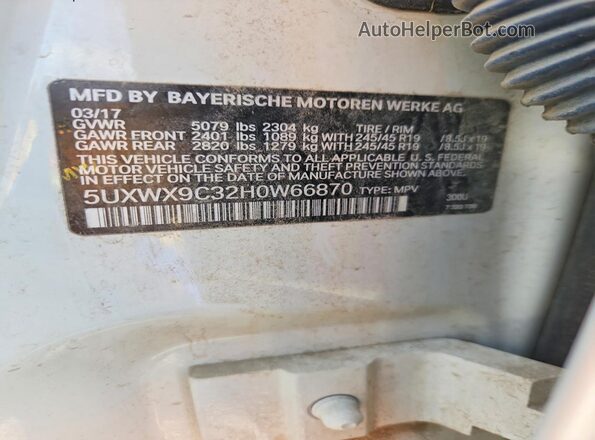 5UXWX9C32H0W66870 2017 BMW X3 Белый Вид наклейки с VIN-кодом