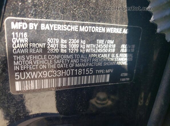 5UXWX9C33H0T18155 2017 BMW X3 Черный Вид наклейки с VIN-кодом