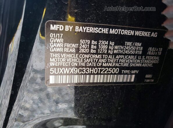 5UXWX9C33H0T22500 2017 BMW X3 Black Widok naklejki z numerem VIN