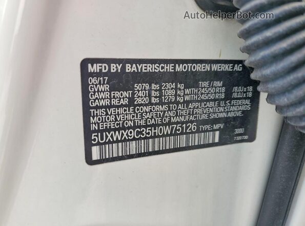 5UXWX9C35H0W75126 2017 BMW X3 White ძრავის განყოფილების ხედი