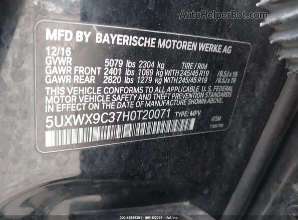 5UXWX9C37H0T20071 2017 BMW X3 Black Engine compartment view