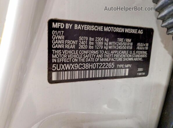 5UXWX9C38H0T22265 2017 BMW X3 White VIN կոդի պիտակի տեսք
