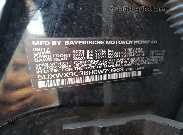 5UXWX9C38H0W79963 2017 BMW X3 Black Vista de la etiqueta del VIN